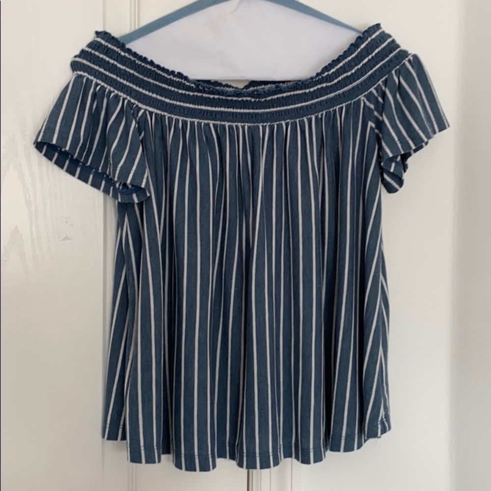 American Eagle striped off the shoulder tee